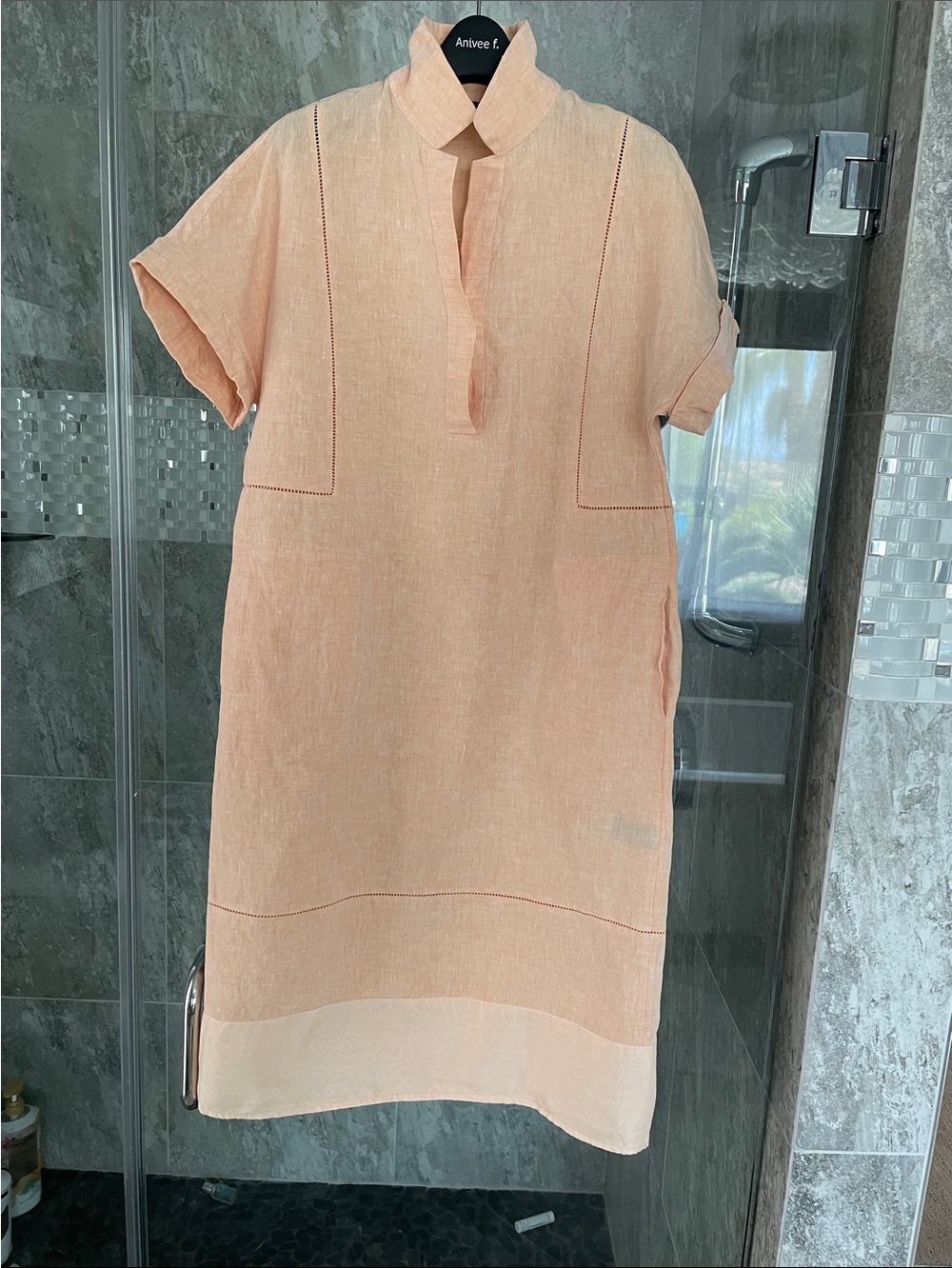 Lafayette 148 Peach Linen Short Sleeve Dress